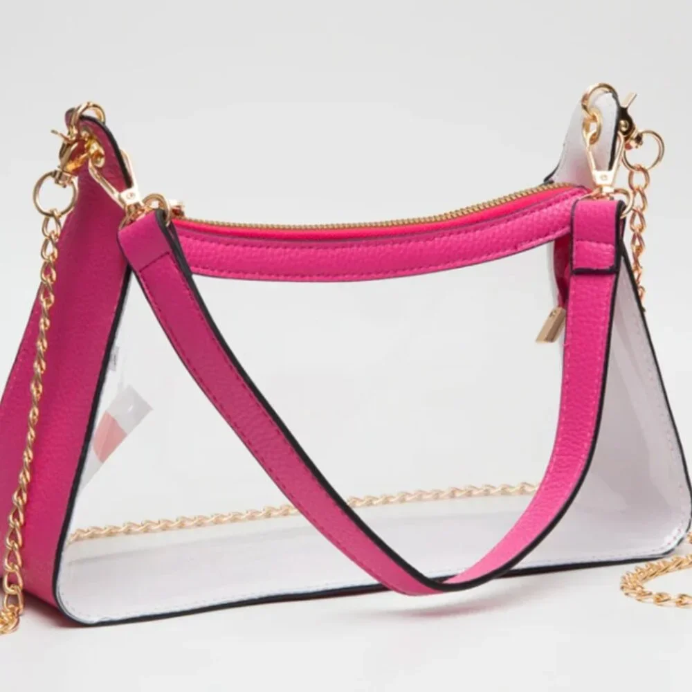 NWT Fuchsia Marilyn Clear Satchel Bag | Stadium-Approved Purse w/Chain Strap